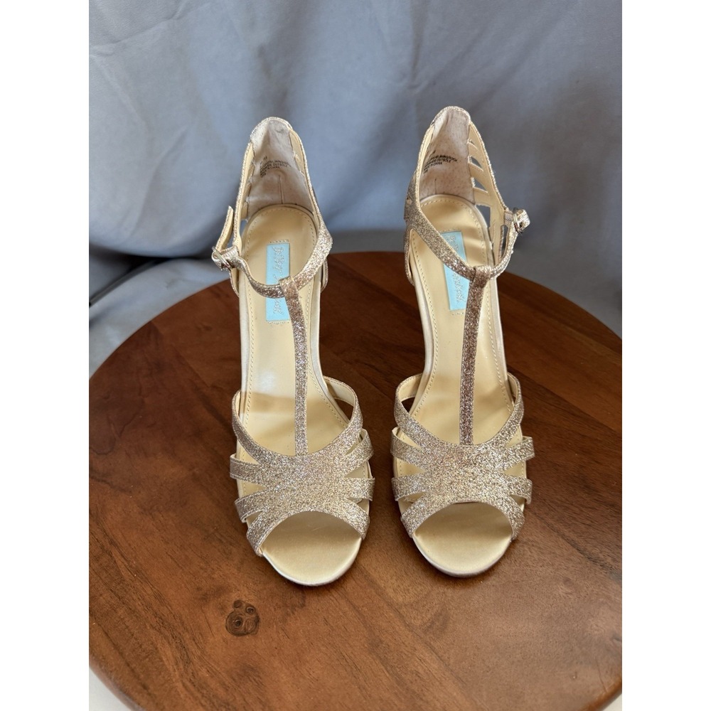 Blue By Betsey‎ Johnson Champagne SB-Tee Sparkle T-Strap Heels Women's Size 9 - Picture 5 of 13